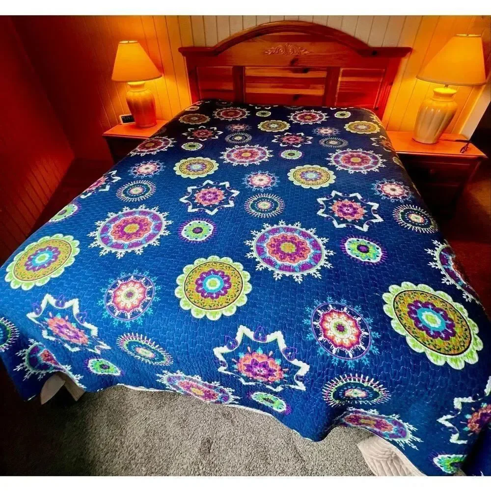 Virah Bella Suri Printed Reversible Quilt Suri Blue King Size Quilt